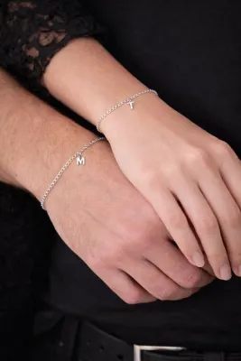 Ventino Silver 3mm Gurmet 925 Ayar Gümüş Harfli Çift Zincir Bileklik VHB-1002