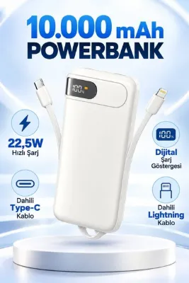 ridata iPhone 11 Uyumlu 10.000 mAh Powerbank Type-C ve Lightning Kablolu Dijital Göstergeli