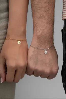 beonejewelry 925 Ayar Gümüş Kişiye Özel Harf Yazılı Çift Bileklik