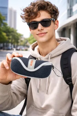 TED GORDON Unisex Özel Tasarım Gri Renk Kancalı Spor Gözlük Kabı