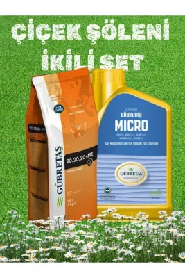 GÜBRETAŞ ÇİÇEK ŞÖLENİ İKİLİ SET Çiçek Ağaç Bitki Çim Bakım Yaprak Gübresi Seti 20.20.20+ME 1 KG - MİCRO 1 LT